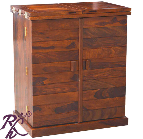 Solid Wood Stripe Door Design Bar Cabinet S - RAJ HANDICRAFT