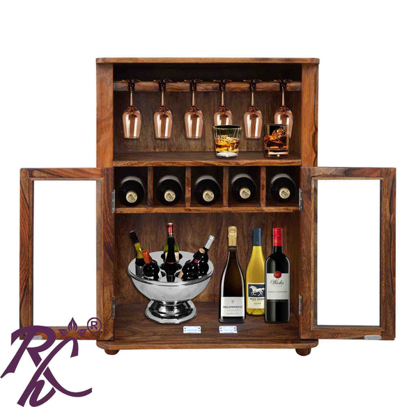 Solid Wood Classic Glass Door Bar Cabinet Small