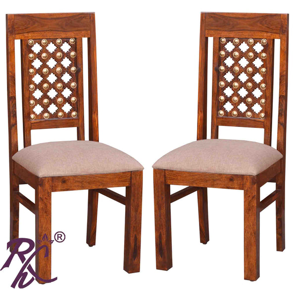 Solid Wood Brass Work Design Dining Chair Set of