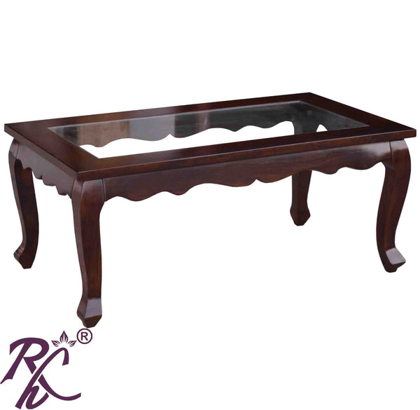 Solid Wood Centre Table Glass Top - Main Image