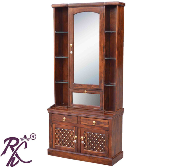 Solid Wood Brass Jiksa Jali Design Dressing Table With Stool