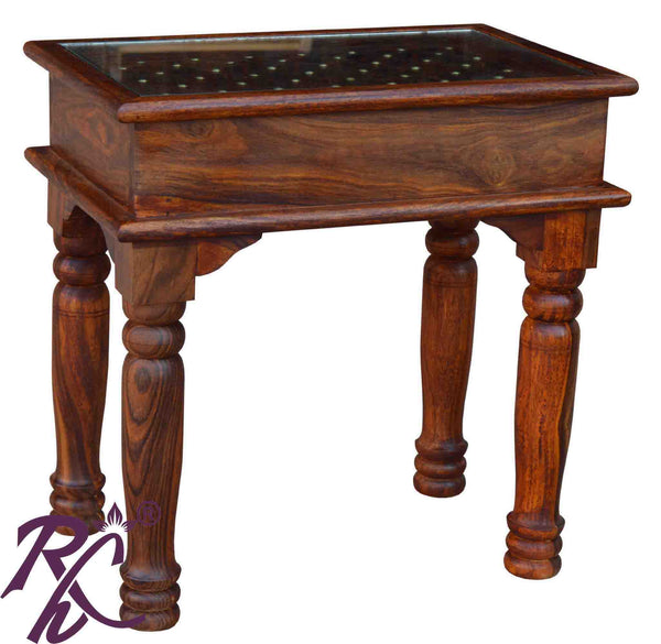 Solid Wood Jiksa Jali Design Lamp Side Table - RAJ HANDICRAFT