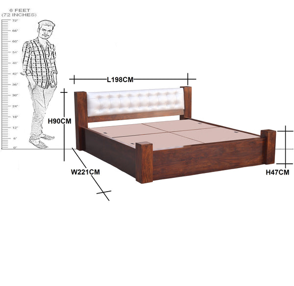 Solid Wood King Size With Storage Bed With Back Cushion - RAJ