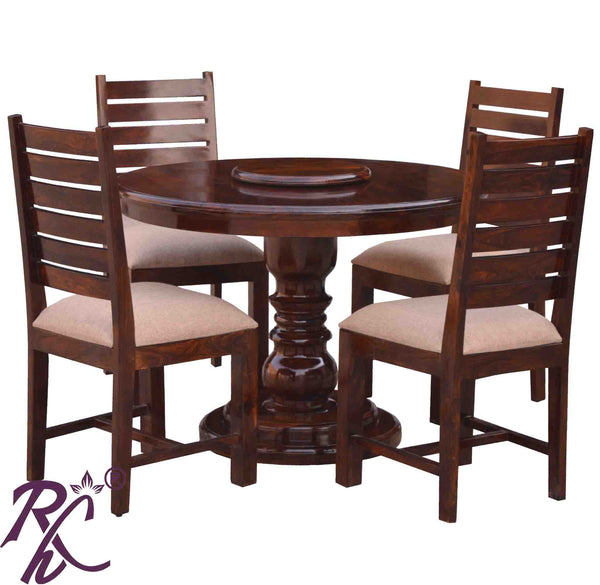 Solid Wood Round Shape Dining Set 4 Seater RAJ HANDICRAFT