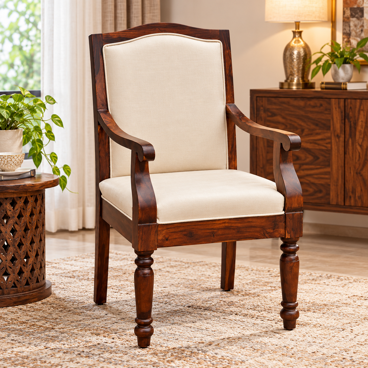 Elegant Sheesham Wood Arm Chair / Office Chair / A Perfect Blend of Comfort and Classic Design
