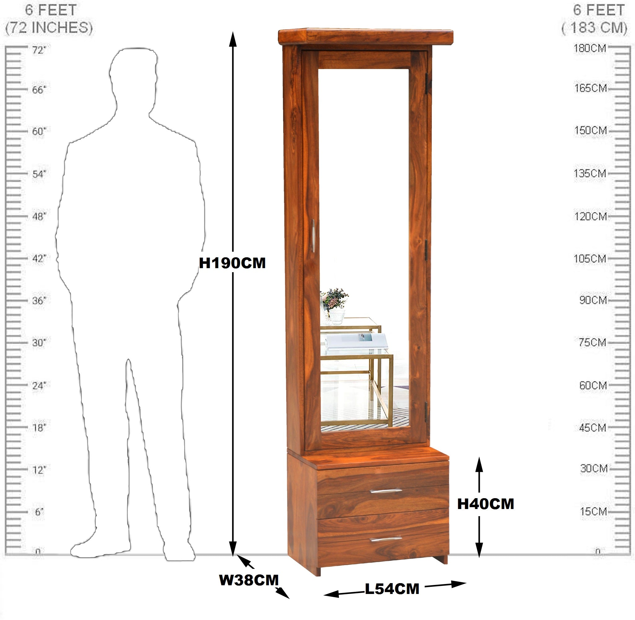 Solid Sheesham Wood Dressing With Mirror Storage
