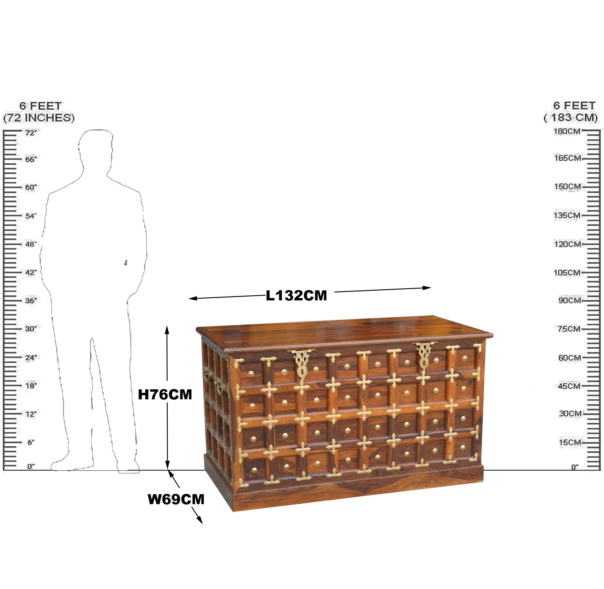 Solid Wood Brass Work L+T Design Blanket Box
