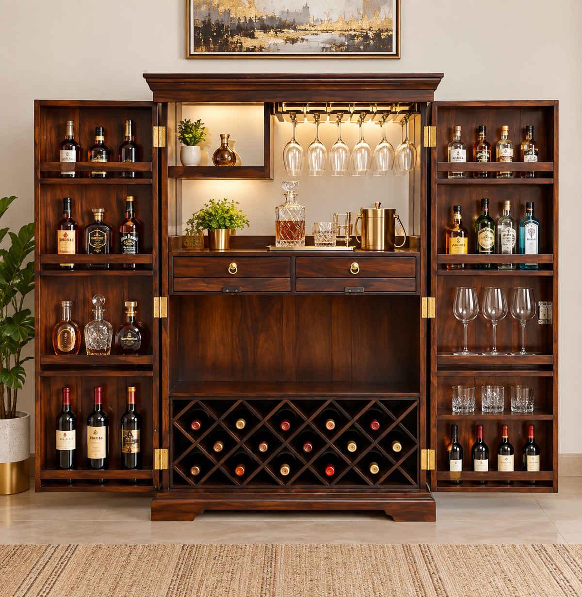 Solid Wood Tiles Door Design Bar Cabinet