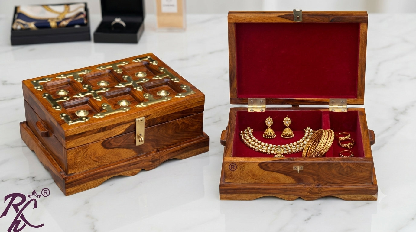 Solid Sheesham Wood L+T Brass Work Jewellery Box