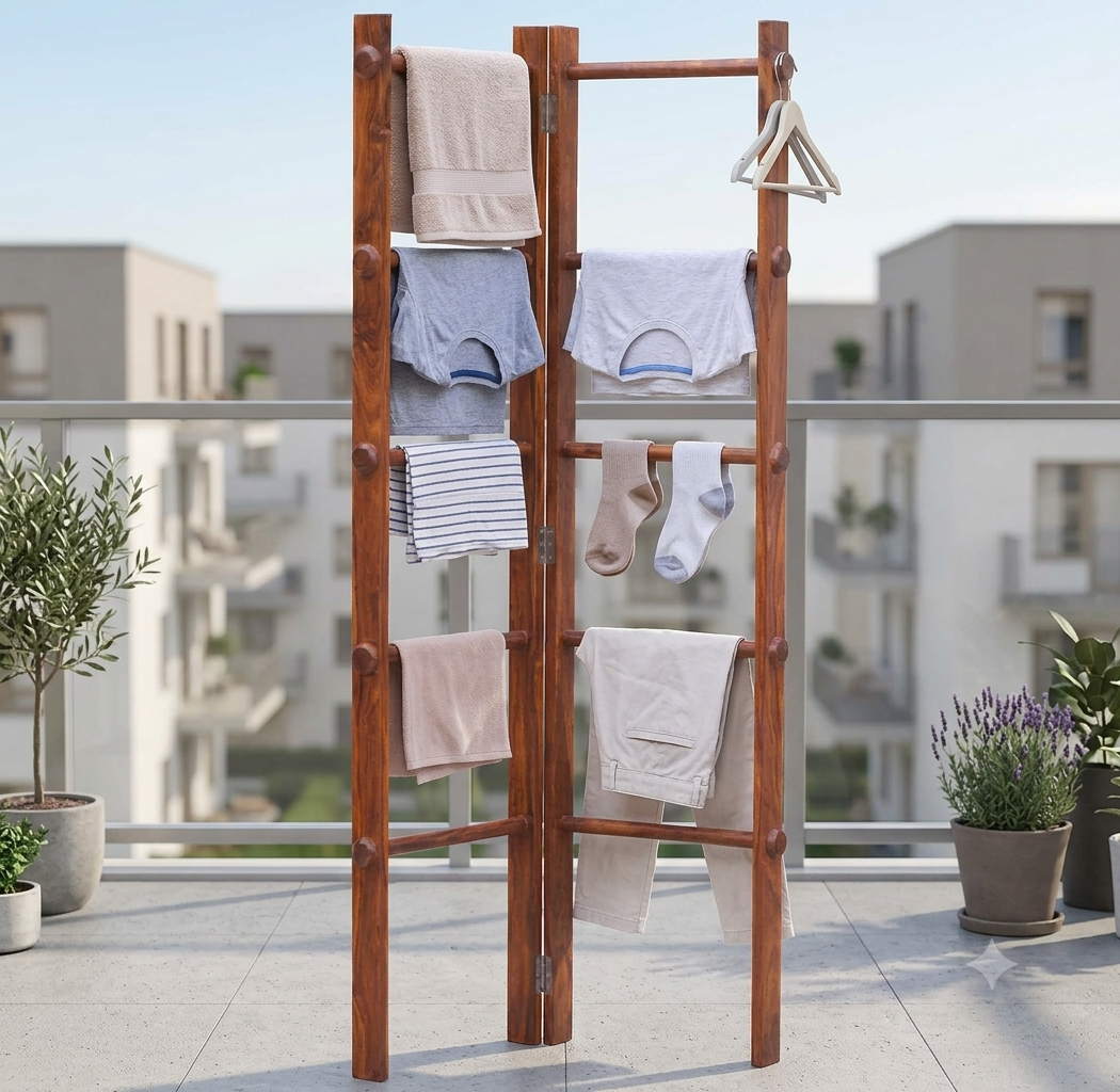Wooden Floor Mounted Cloth Drying Stand