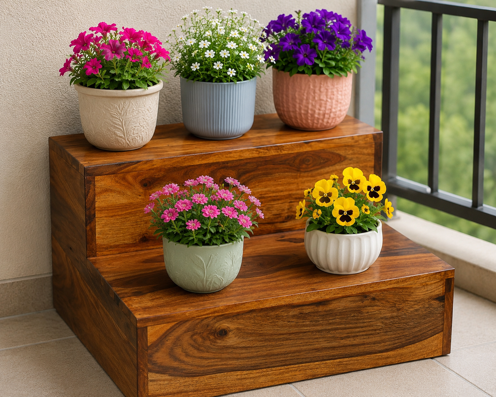 Solid Sheesham Wood Two Step Stool for Kitchen | Foot Rest Stool for Living Room