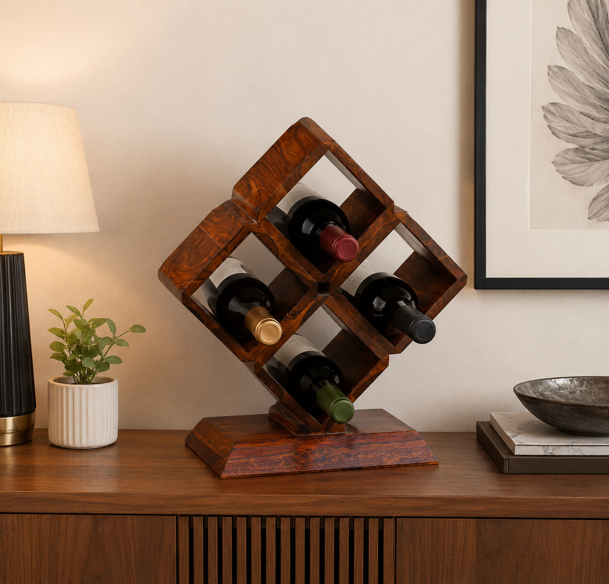 Solid Sheesham Wood Wine Bottle Rack