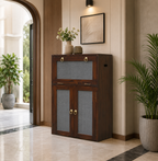 Solid Sheesham Wood Double Inverter Battery Box / Wooden Inverter Battery Trolley