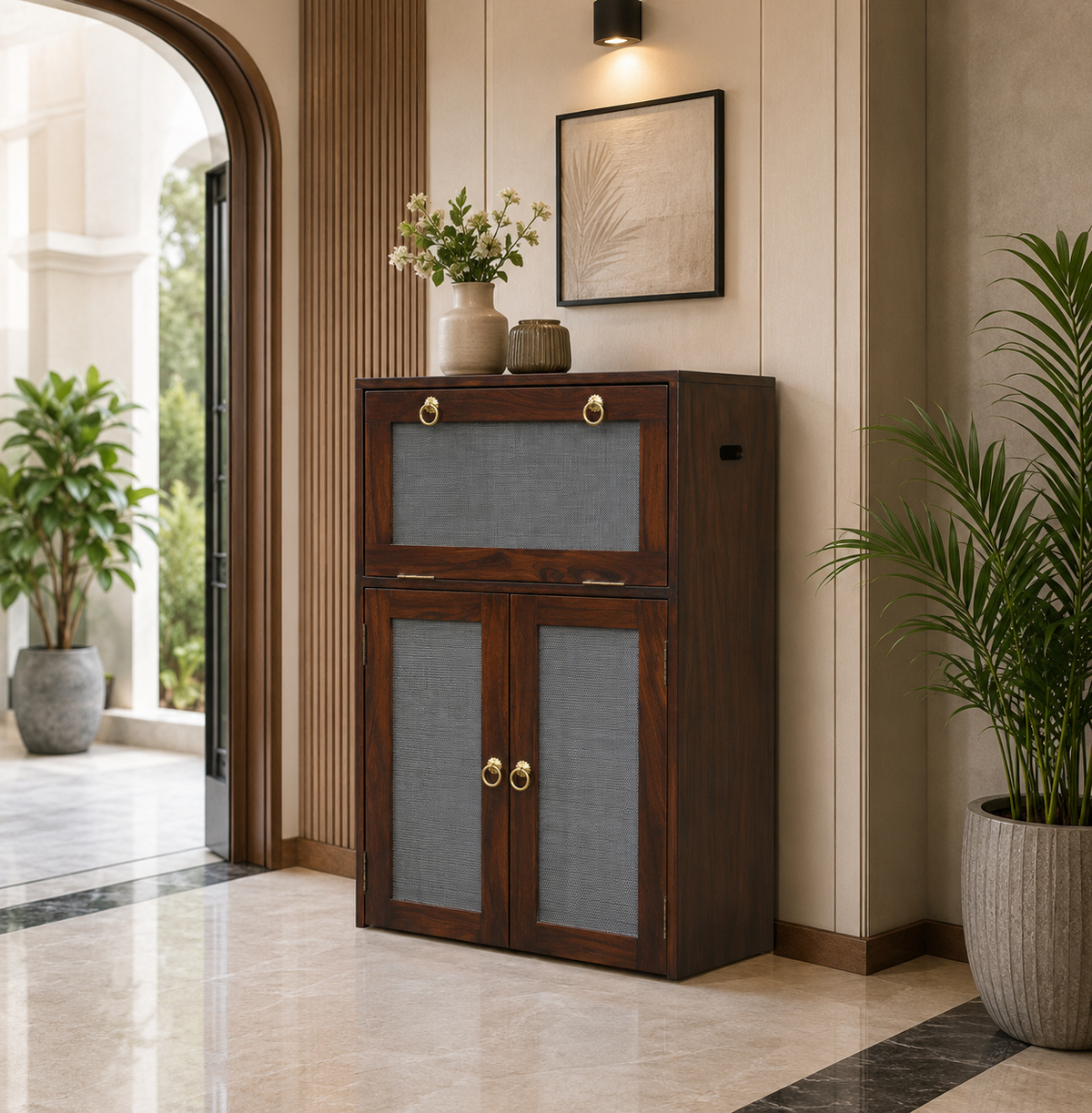 Solid Sheesham Wood Double Inverter Battery Box / Wooden Inverter Battery Trolley