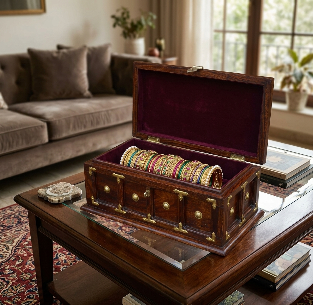 Solid Wood Traditional L+T Design Storage Bangle Box