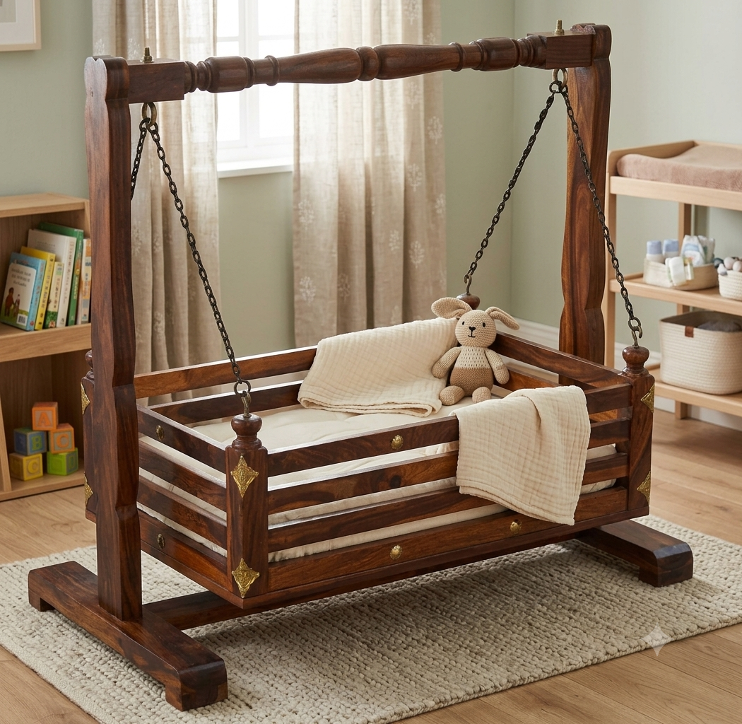 Solid Sheesham Wood Baby Cradle | Solid Wood Jhula | Solid Wood Kids Palna