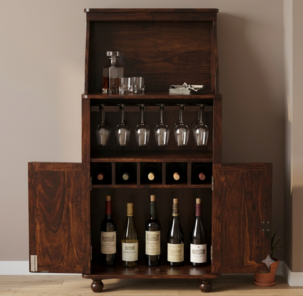 Solid Wood Wooden Bar Cabinet | Wooden Small Bar Cabinet Glass Hanging Shelf