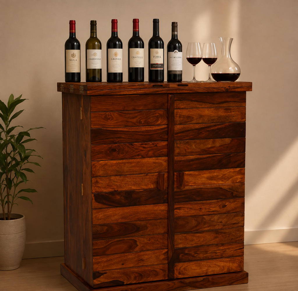 Solid Wood Stripe Door Design Bar Cabinet M