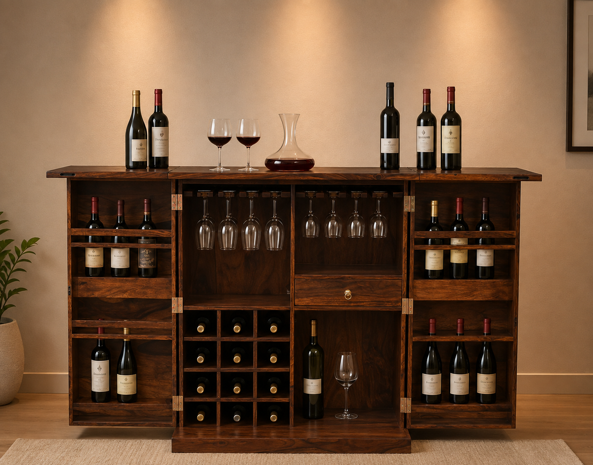 Solid Wood Stripe Door Design Bar Cabinet M