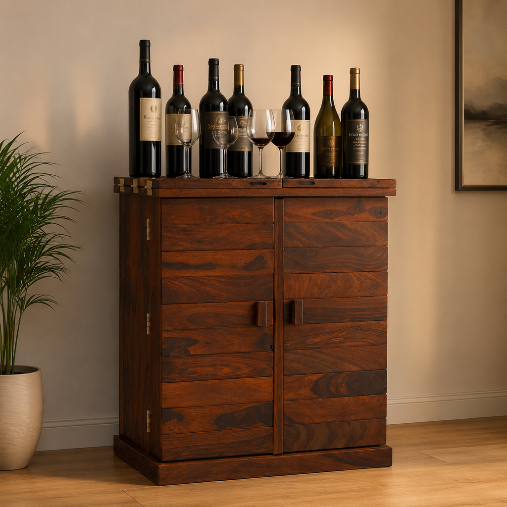 Solid Wood Stripe Door Design Bar Cabinet S