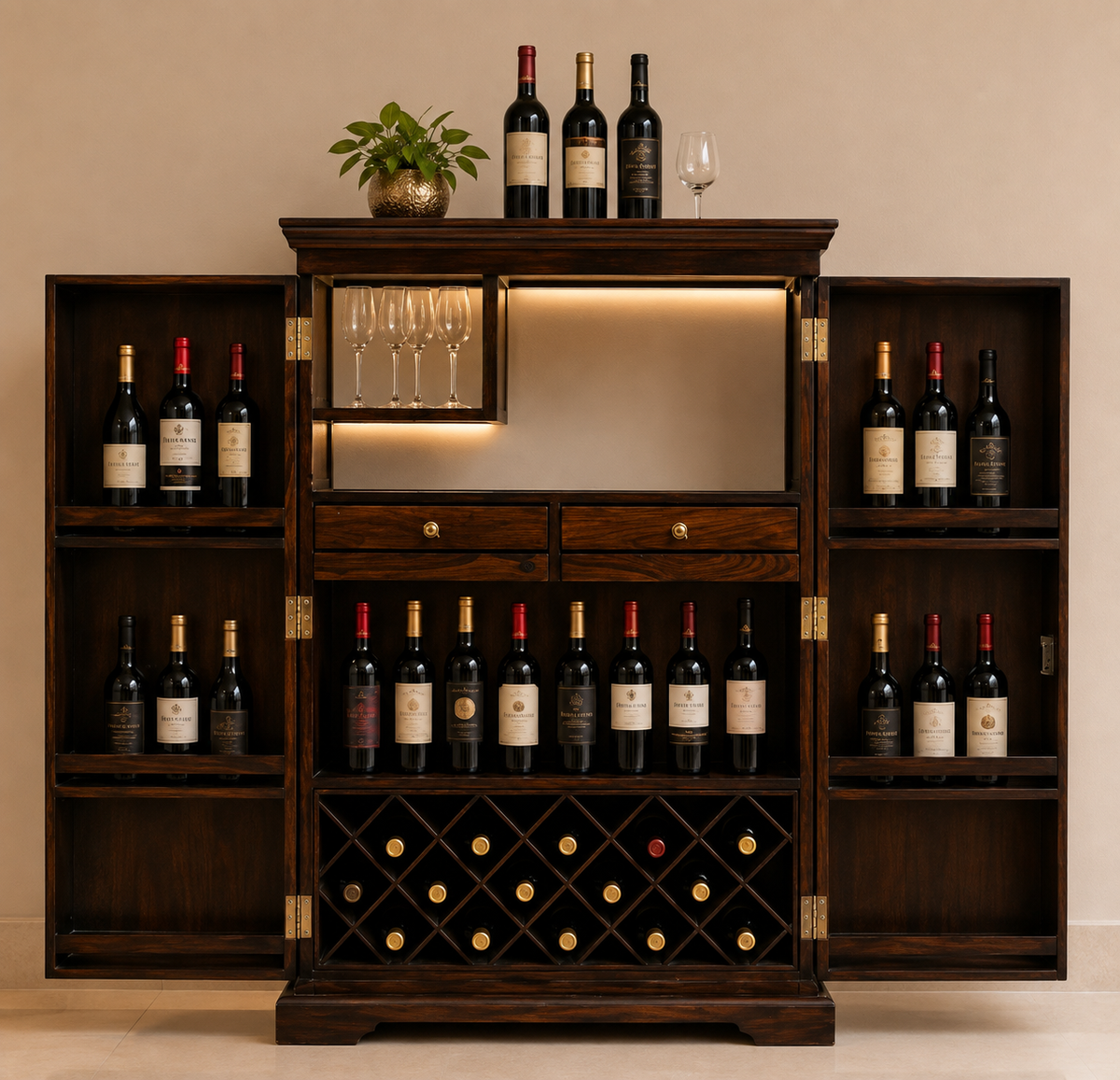Solid Wood Cadbury Door Design Bar Cabinet