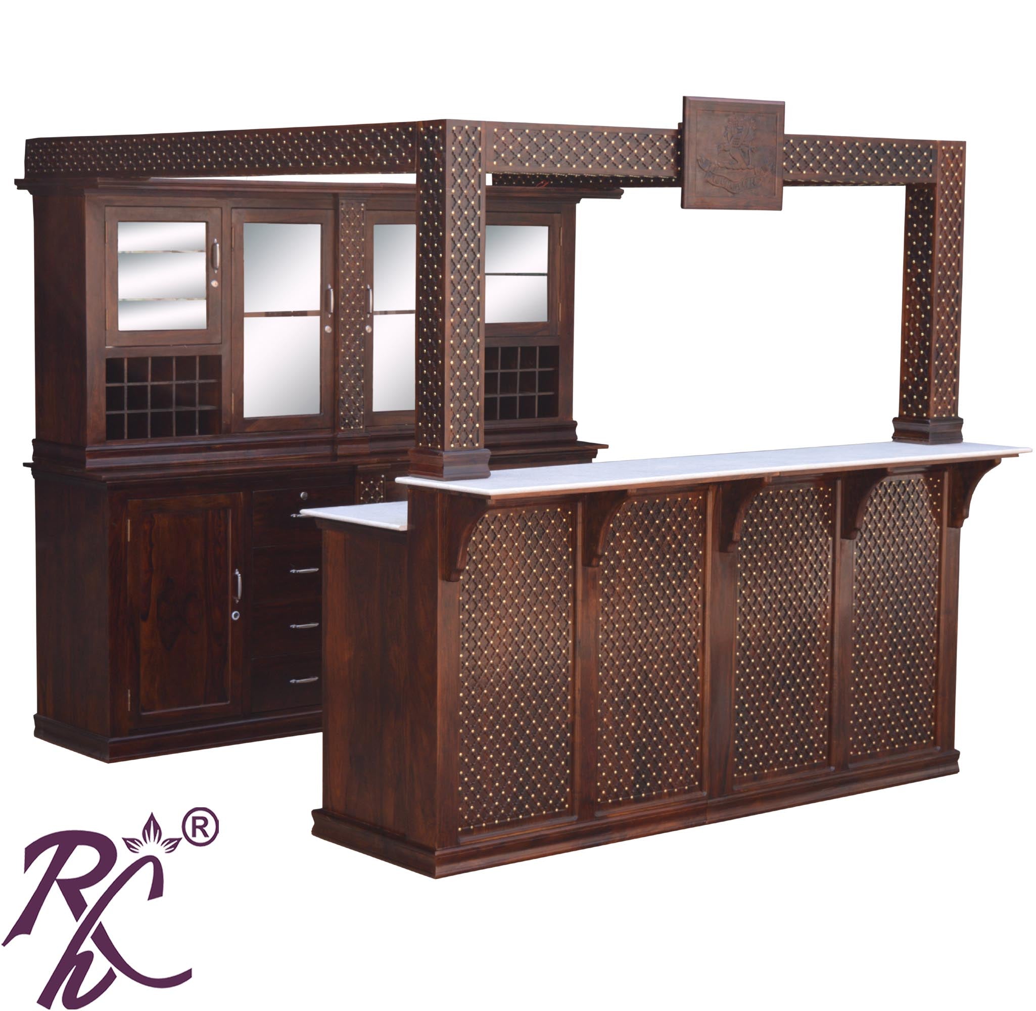 Solid Wood Jiksa Jali Design Bar Counter (Walnut ) RAJ HANDICRAFT