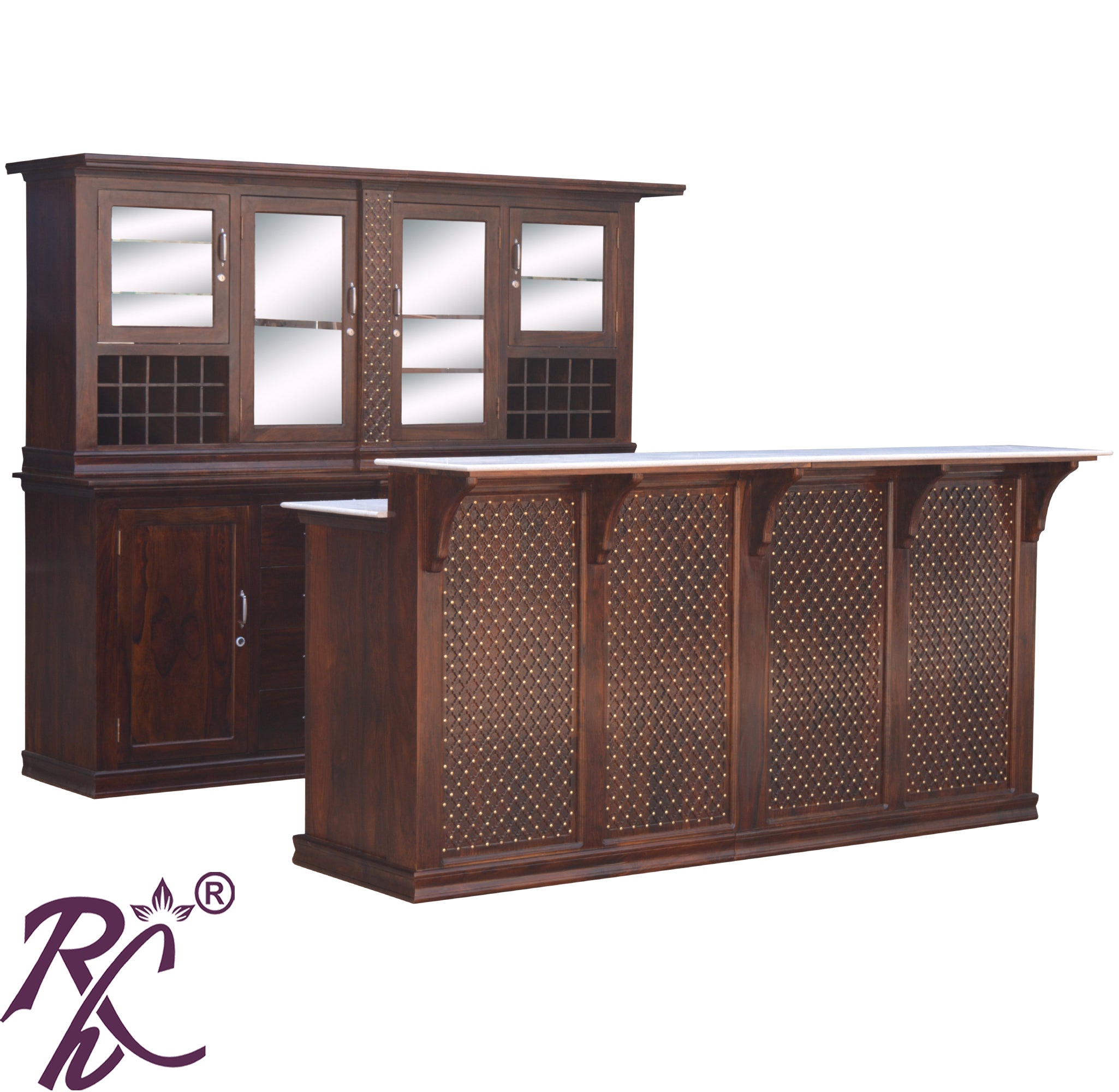 Solid Wood Jiksa Jali Design Bar Counter (Walnut )