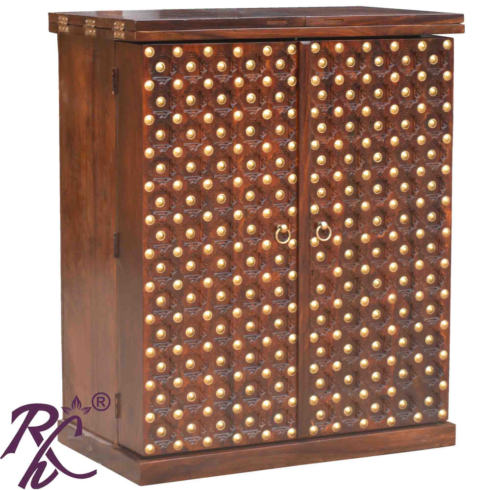 Solid Wooden Wood Bakhra Design Bar Cabinet
