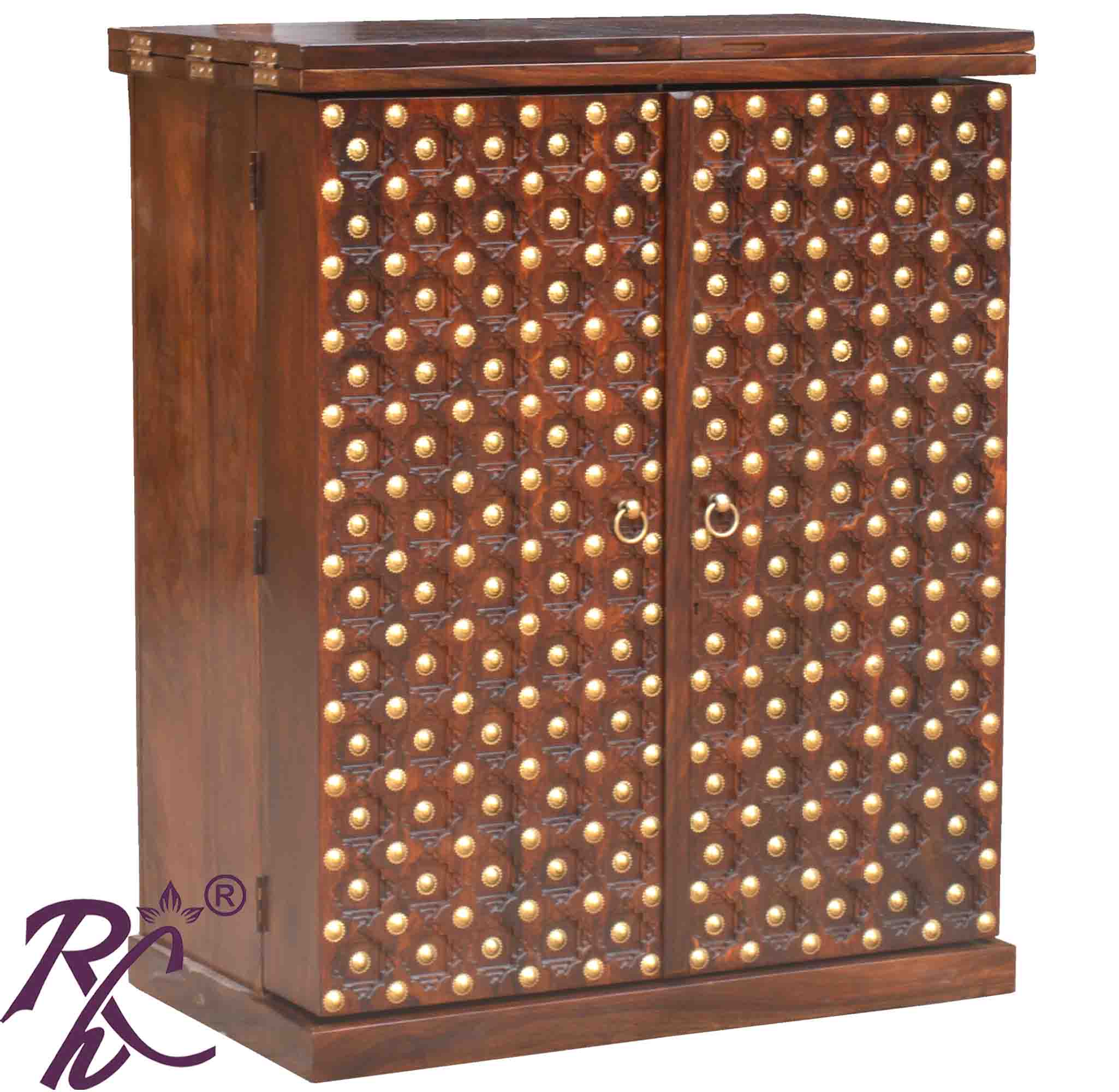 Solid Wooden Wood Bakhra Design Bar Cabinet