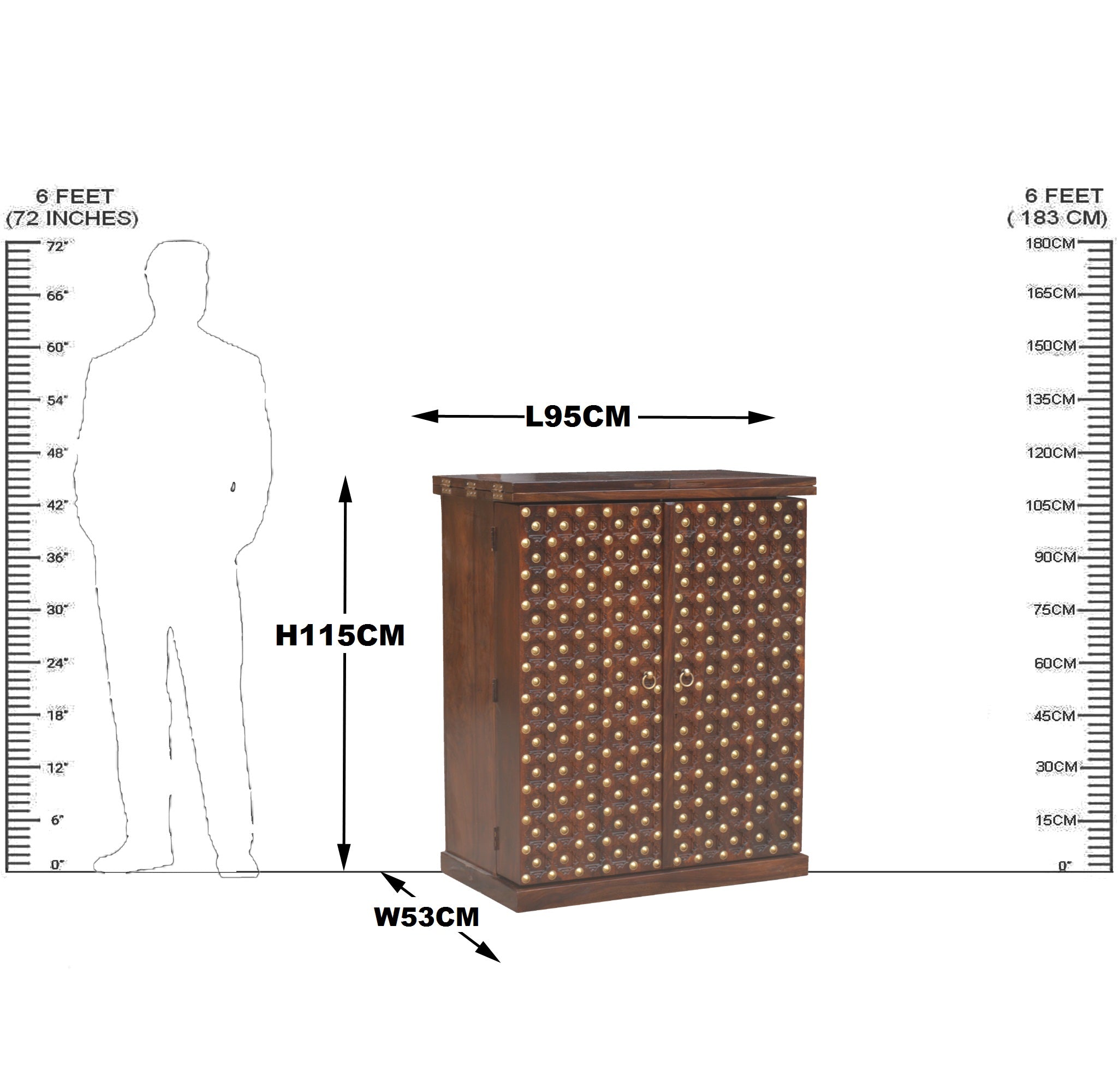 Solid Wooden Wood Bakhra Design Bar Cabinet