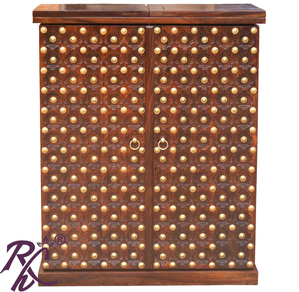 Solid Wooden Wood Bakhra Design Bar Cabinet
