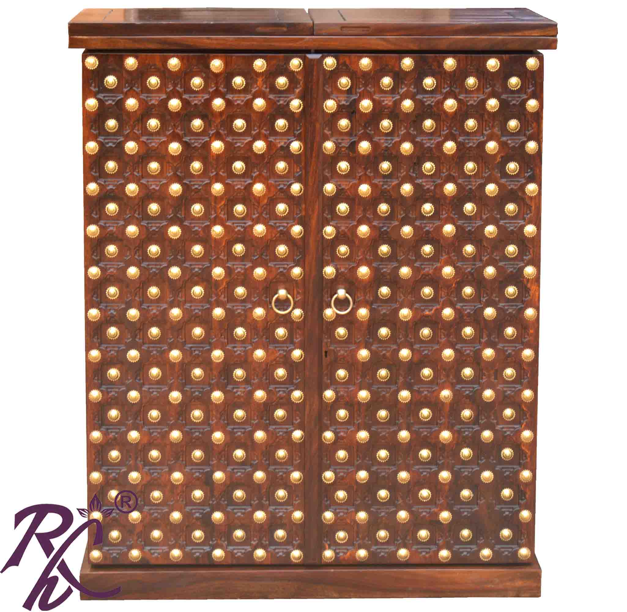 Solid Wooden Wood Bakhra Design Bar Cabinet