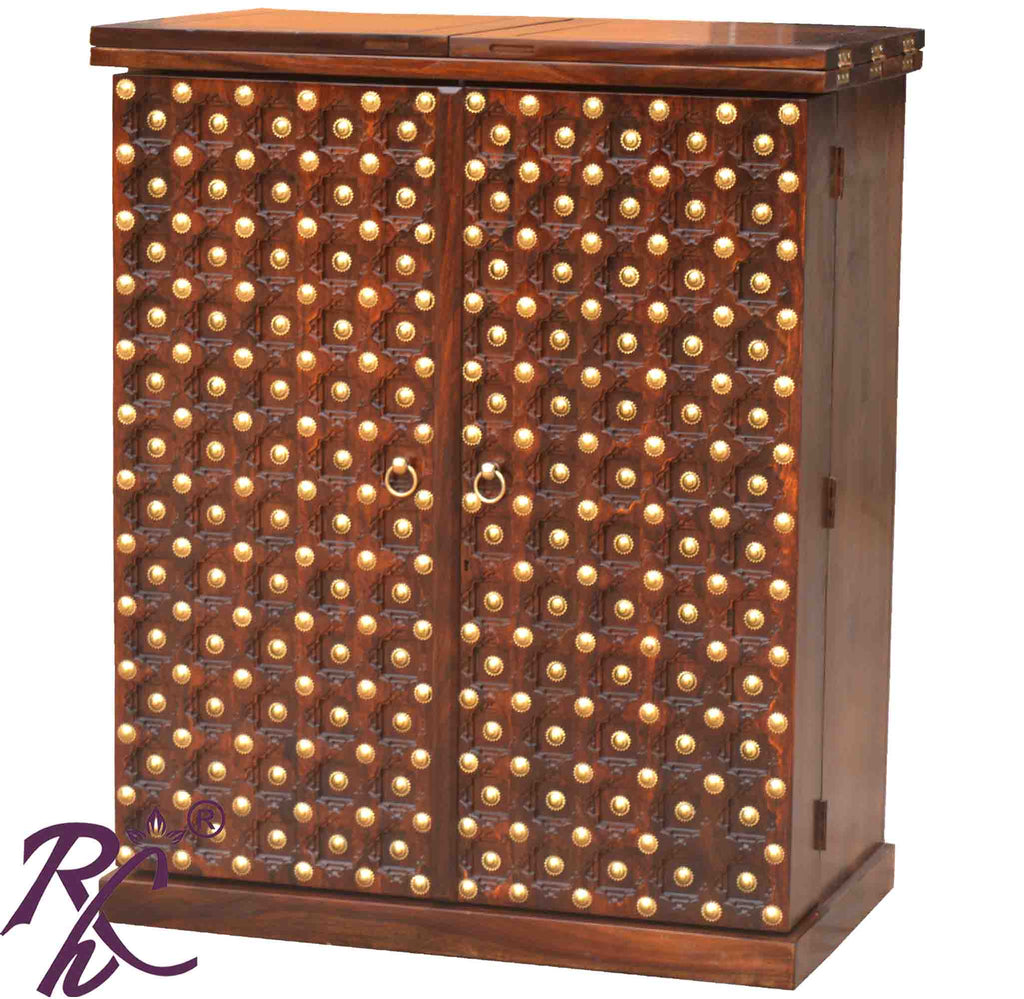 Solid Wooden Wood Bakhra Design Bar Cabinet