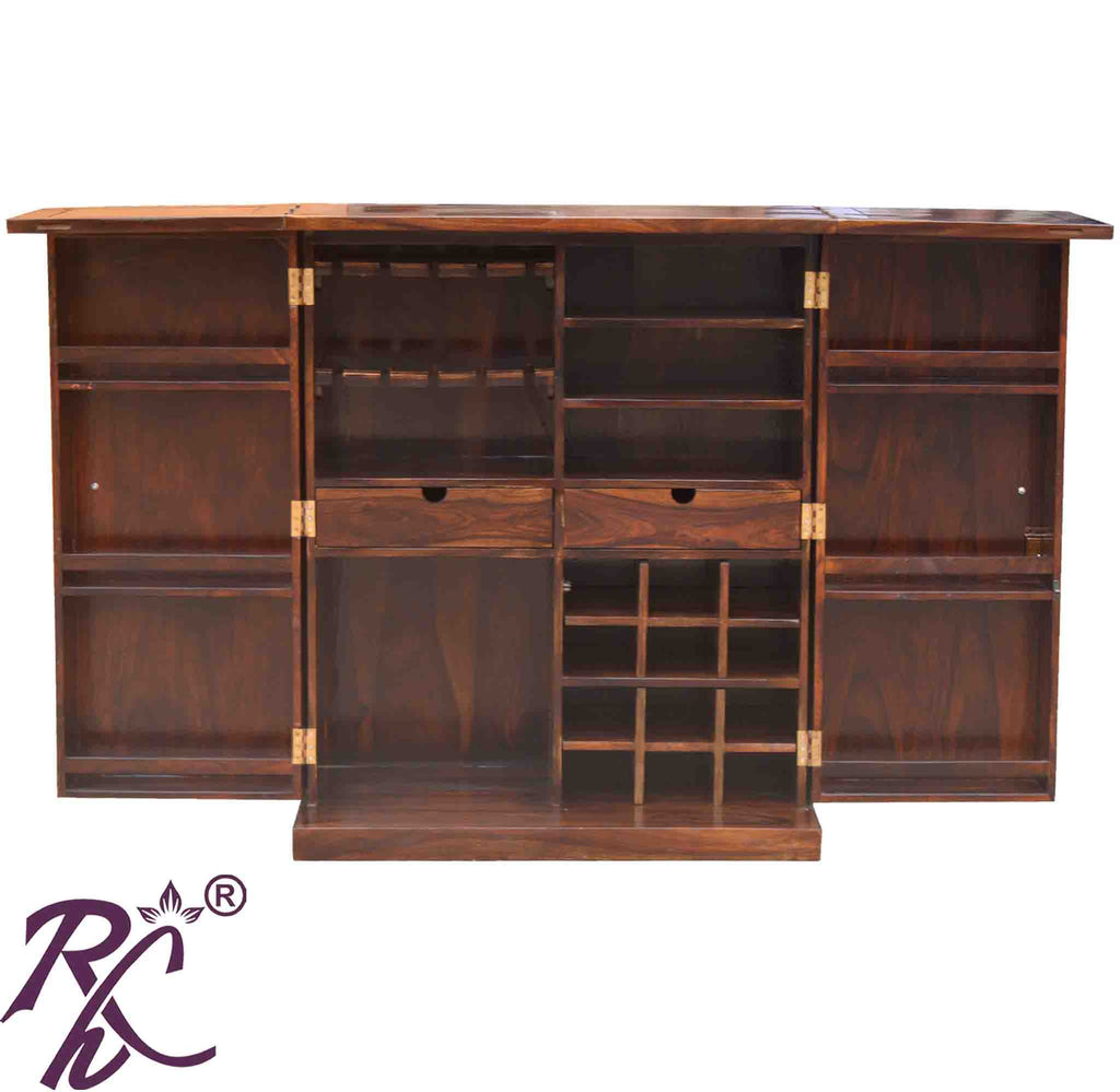 Solid Wooden Wood Bakhra Design Bar Cabinet