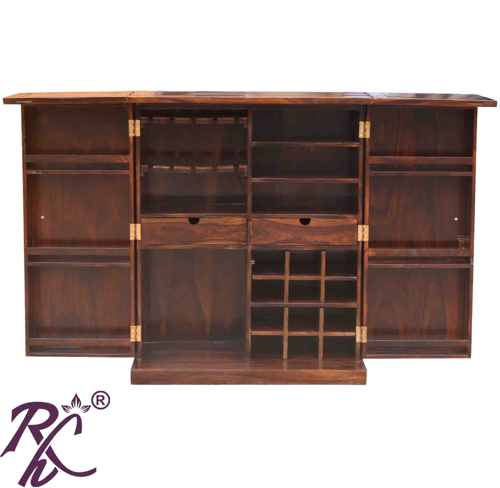 Solid Wooden Wood Bakhra Design Bar Cabinet
