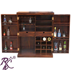 Solid Wooden Wood Bakhra Design Bar Cabinet