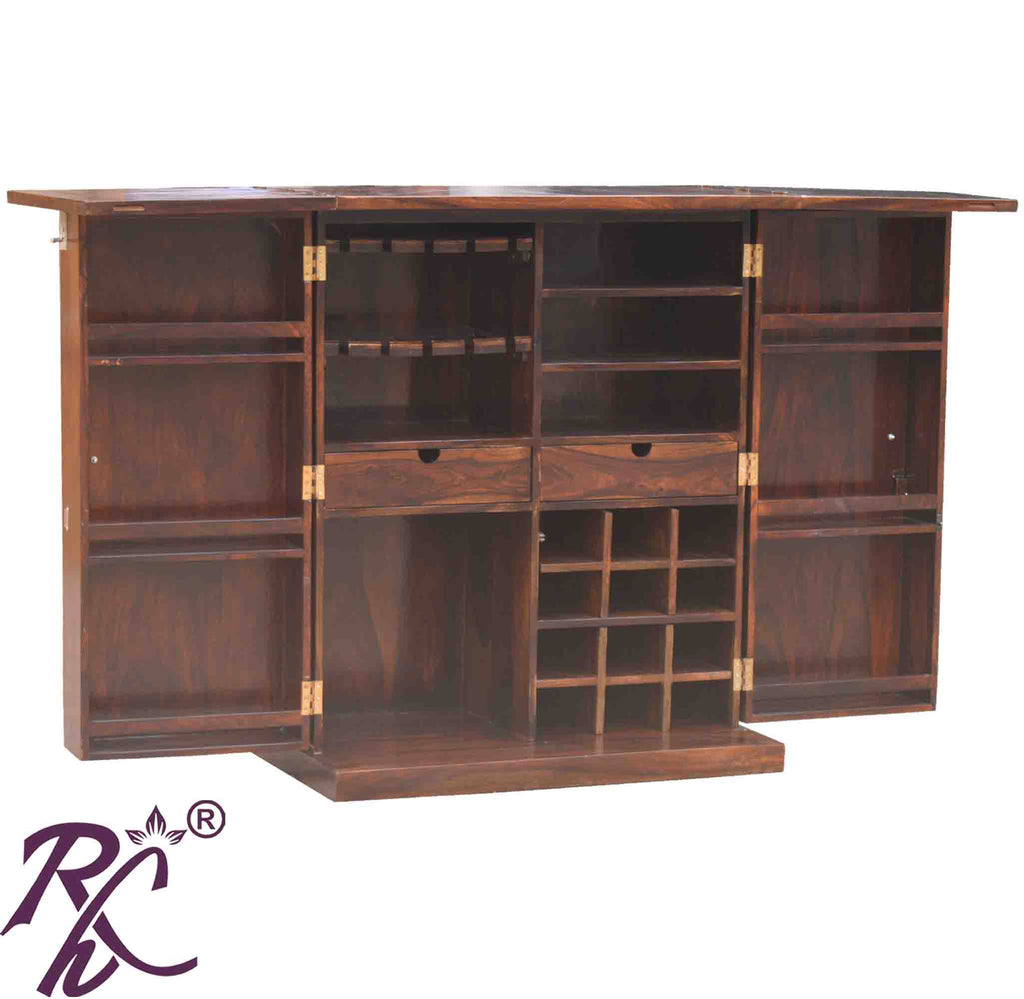 Solid Wooden Wood Bakhra Design Bar Cabinet