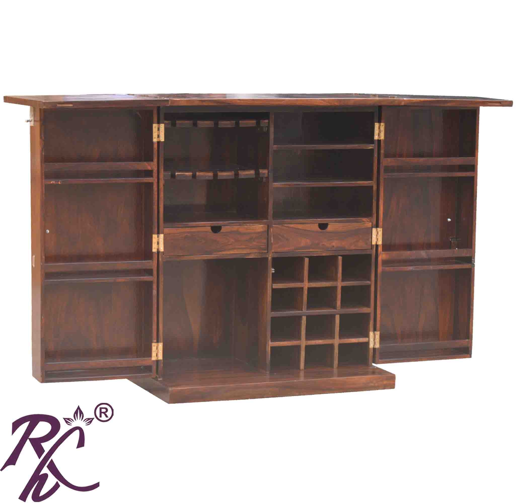 Solid Wooden Wood Bakhra Design Bar Cabinet