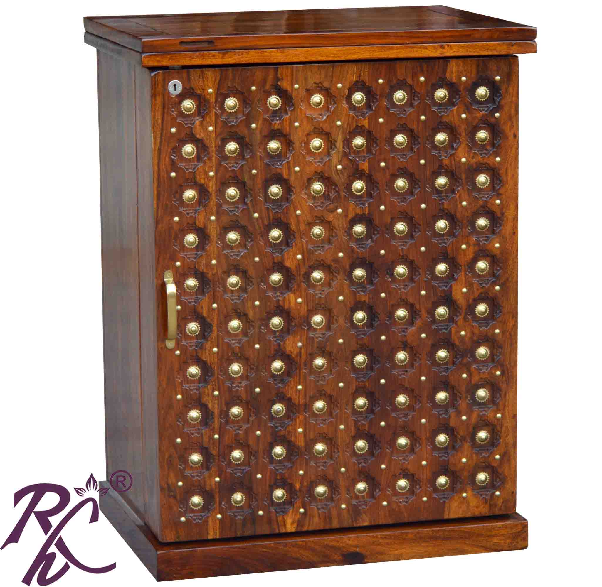 Solid Wooden Wood Bakhra Door Design Small One Door Bar Cabinet