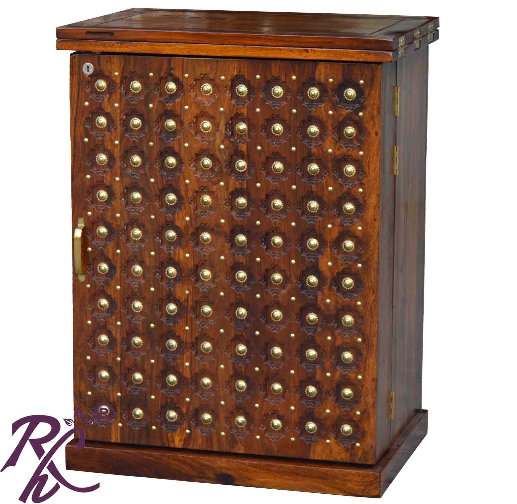 Solid Wooden Wood Bakhra Door Design Small One Door Bar Cabinet