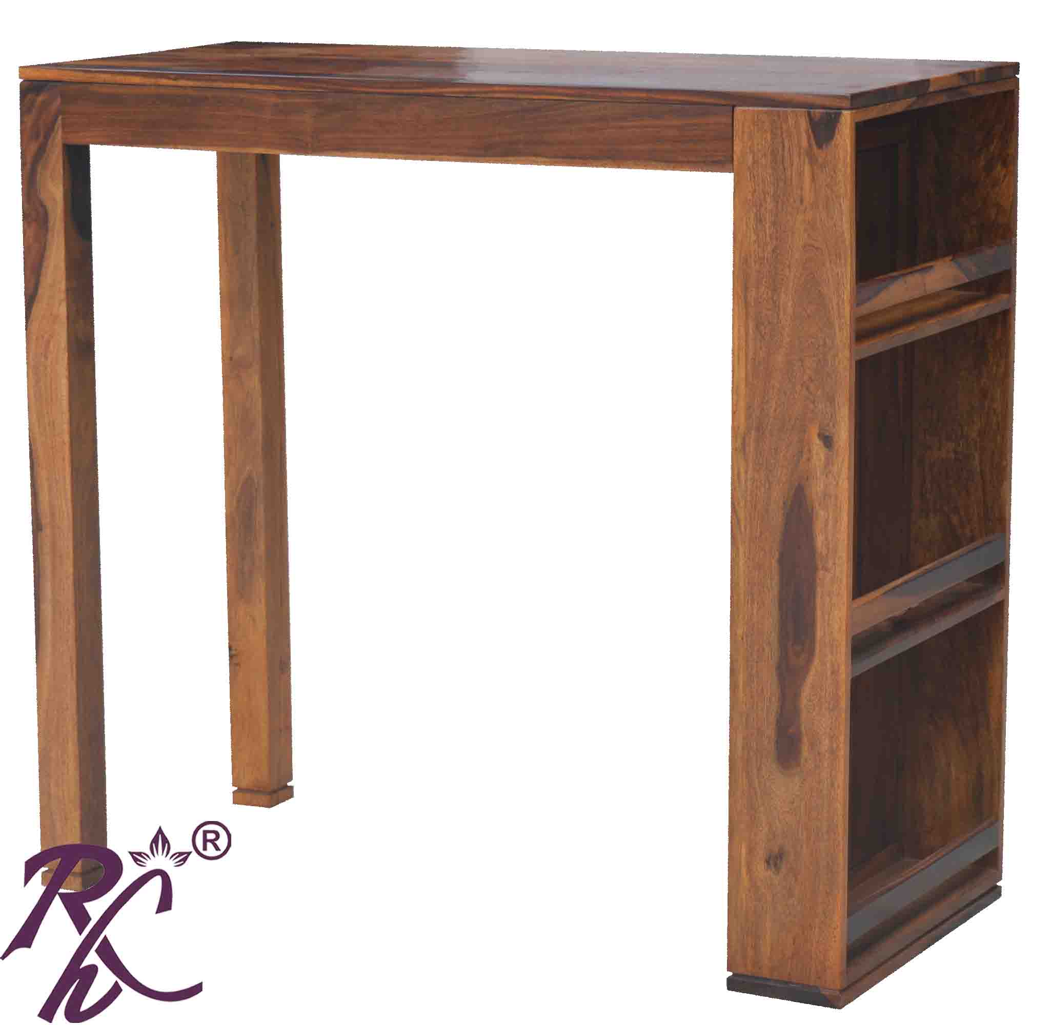 Solid Wood Bar Table Side Bottele Shelf