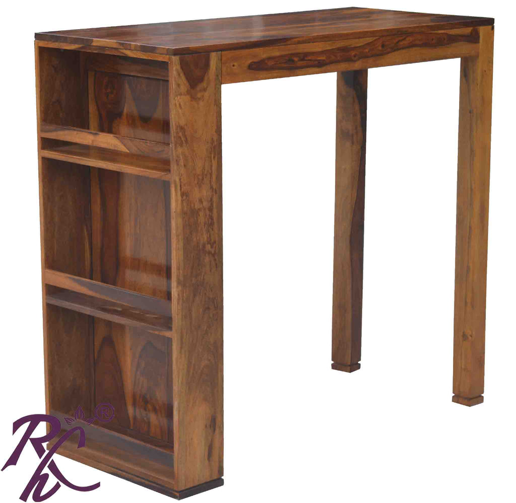 Solid Wood Bar Table Side Bottele Shelf