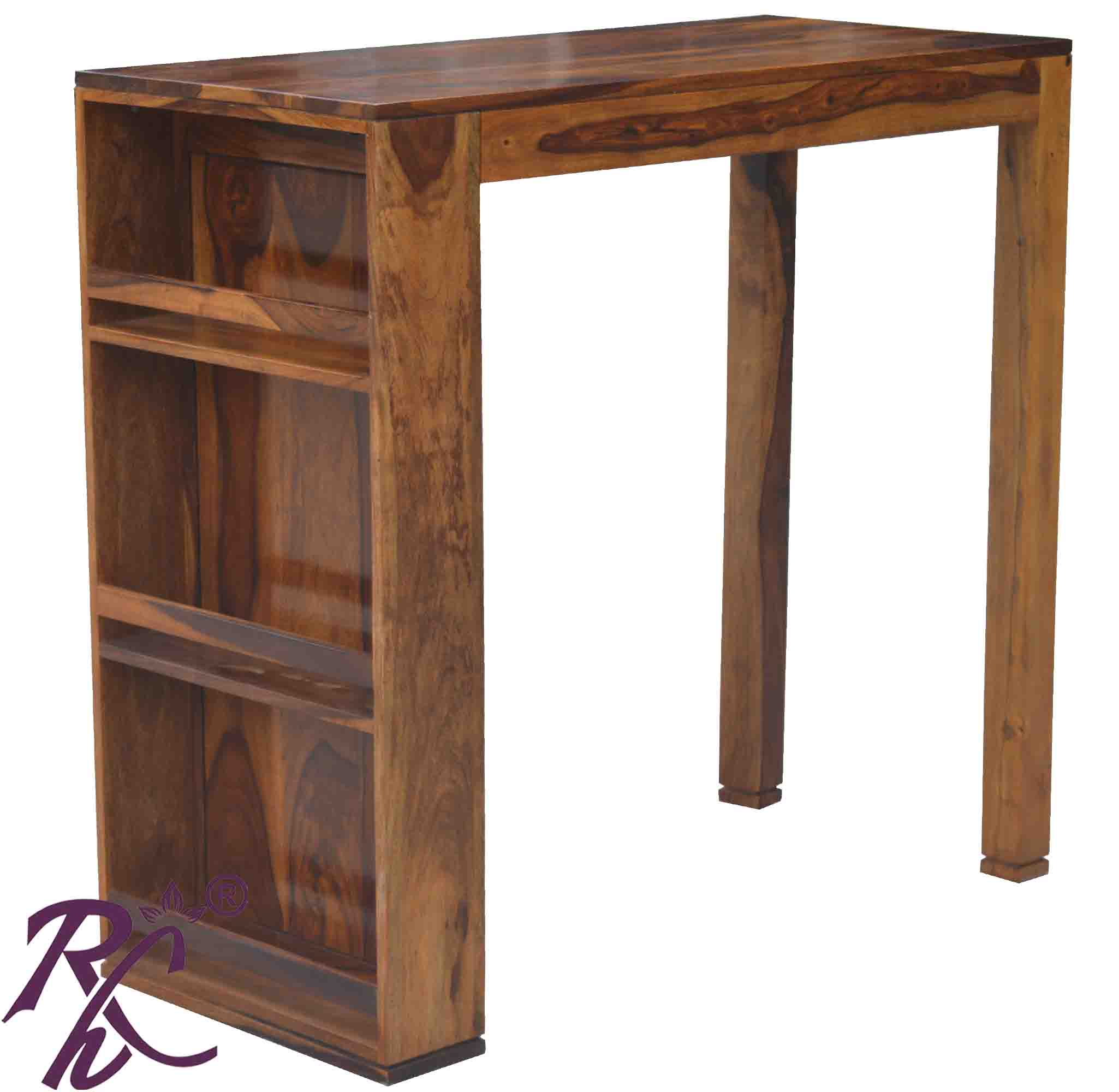 Solid Wood Bar Table Side Bottele Shelf