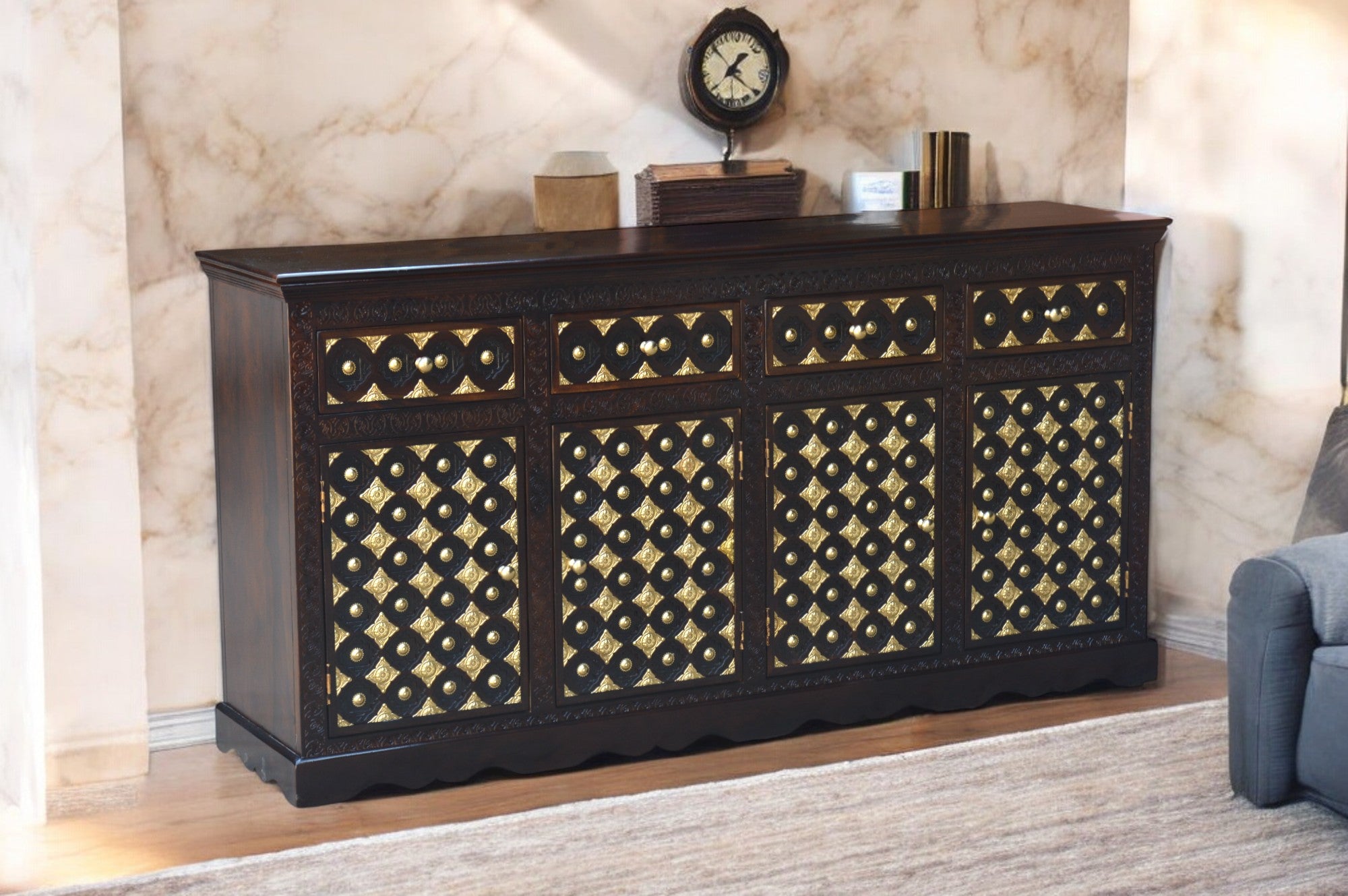 Solid Wood Brass Bakhra Sideboard