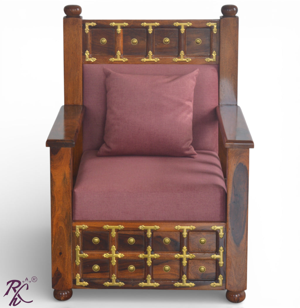 Solid Wood Brass L+T Design Sofa One Seater