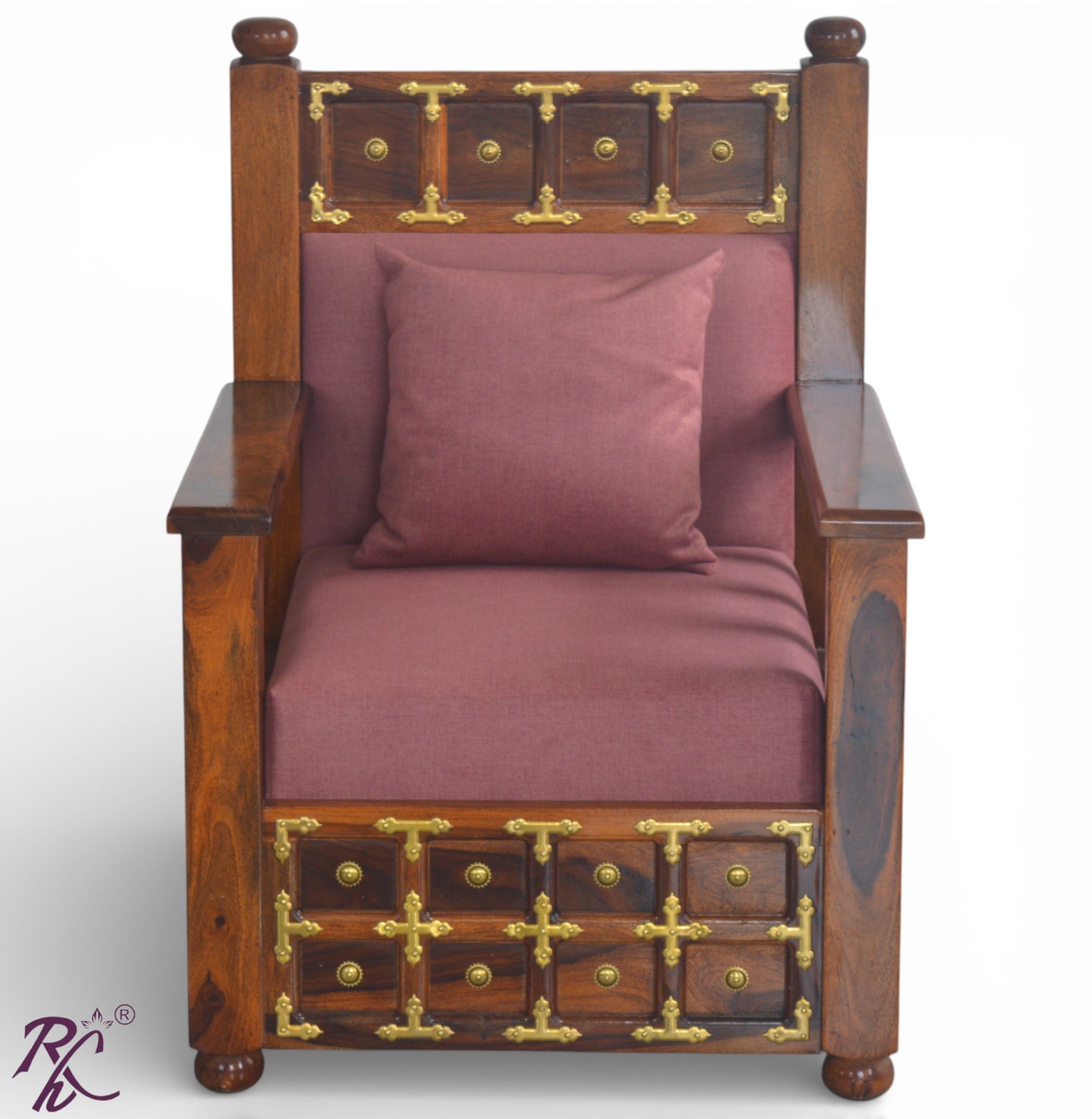 Solid Wood Brass L+T Design Sofa One Seater