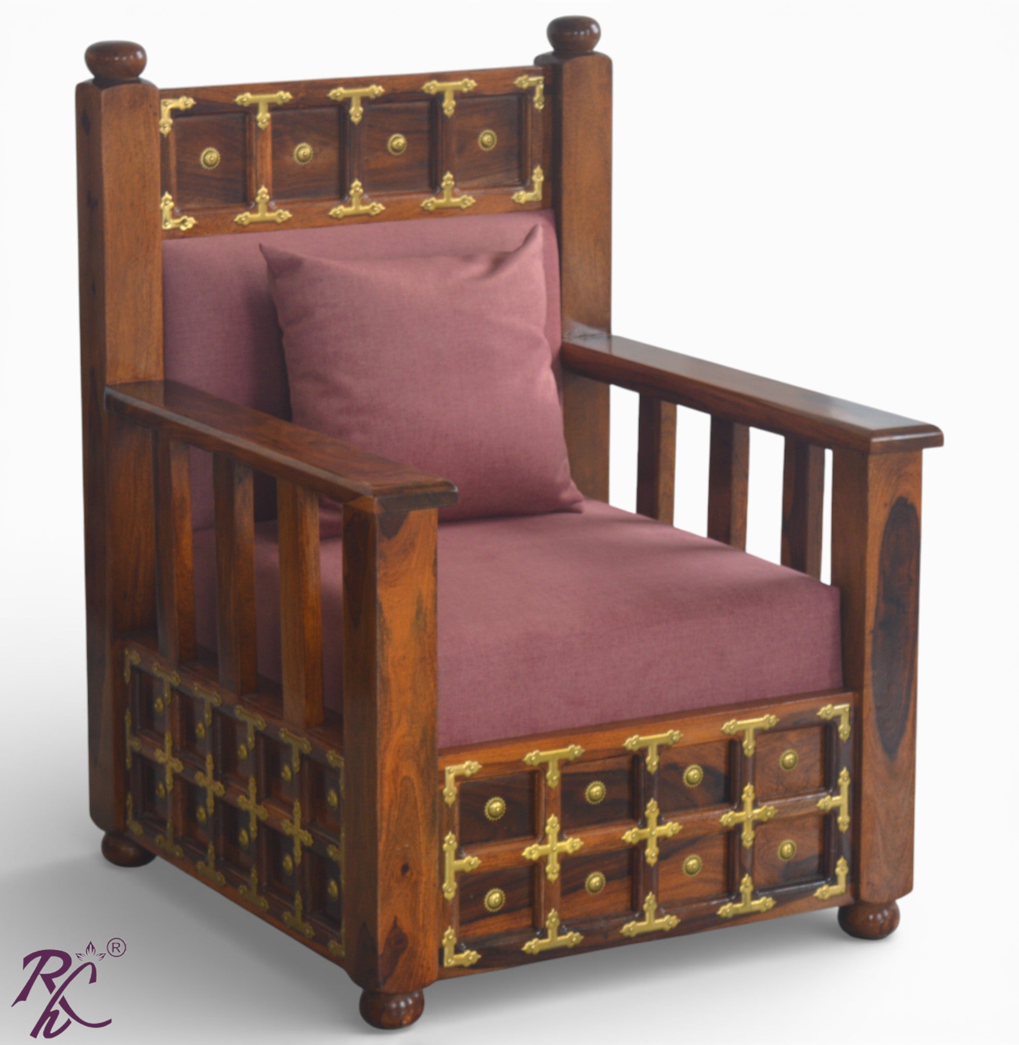 Solid Wood Brass L+T Design Sofa One Seater