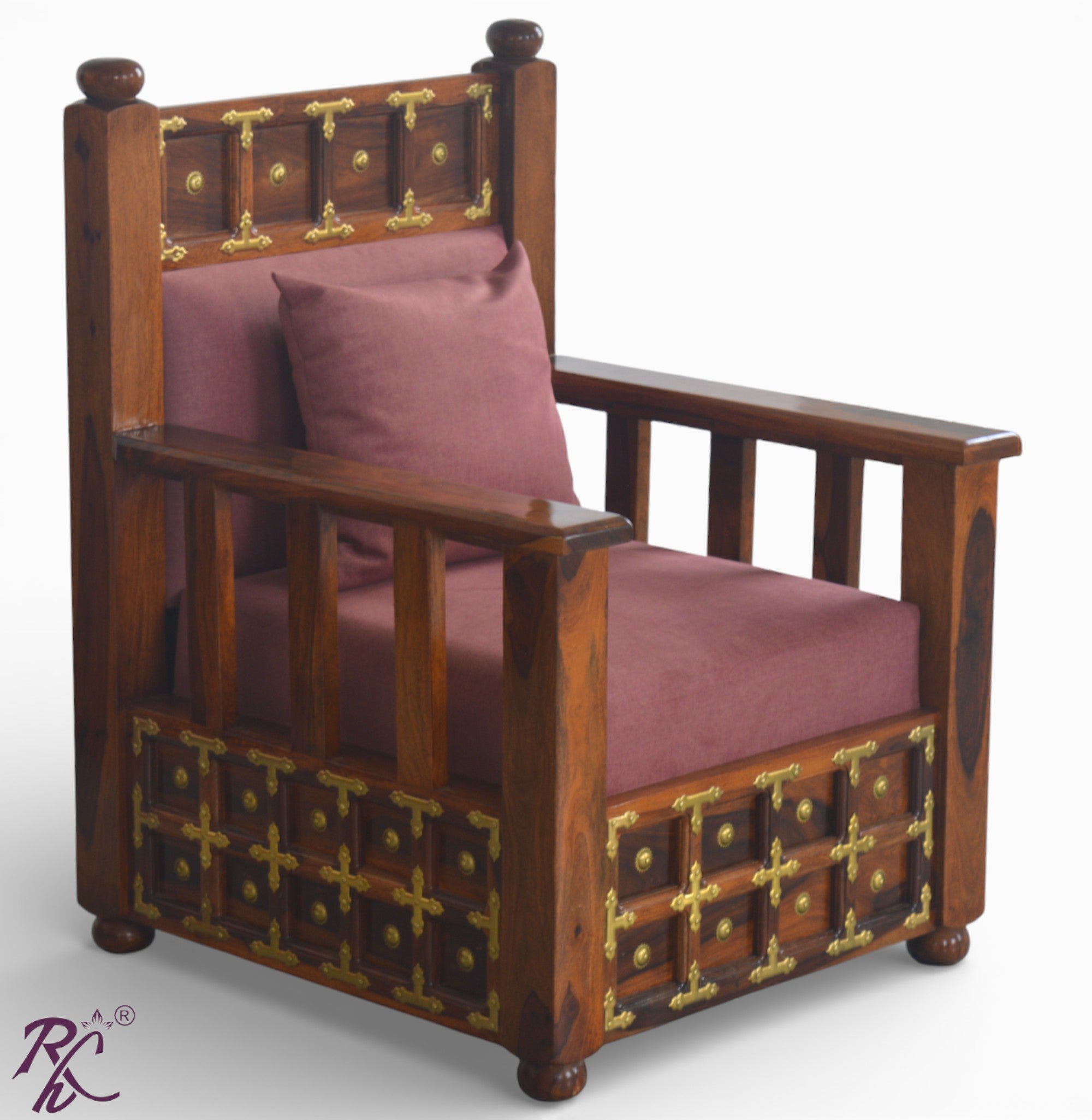 Solid Wood Brass L+T Design Sofa One Seater