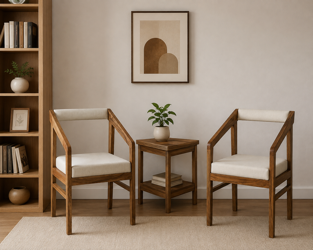 Solid Wood Arm Chair With Back Cushion