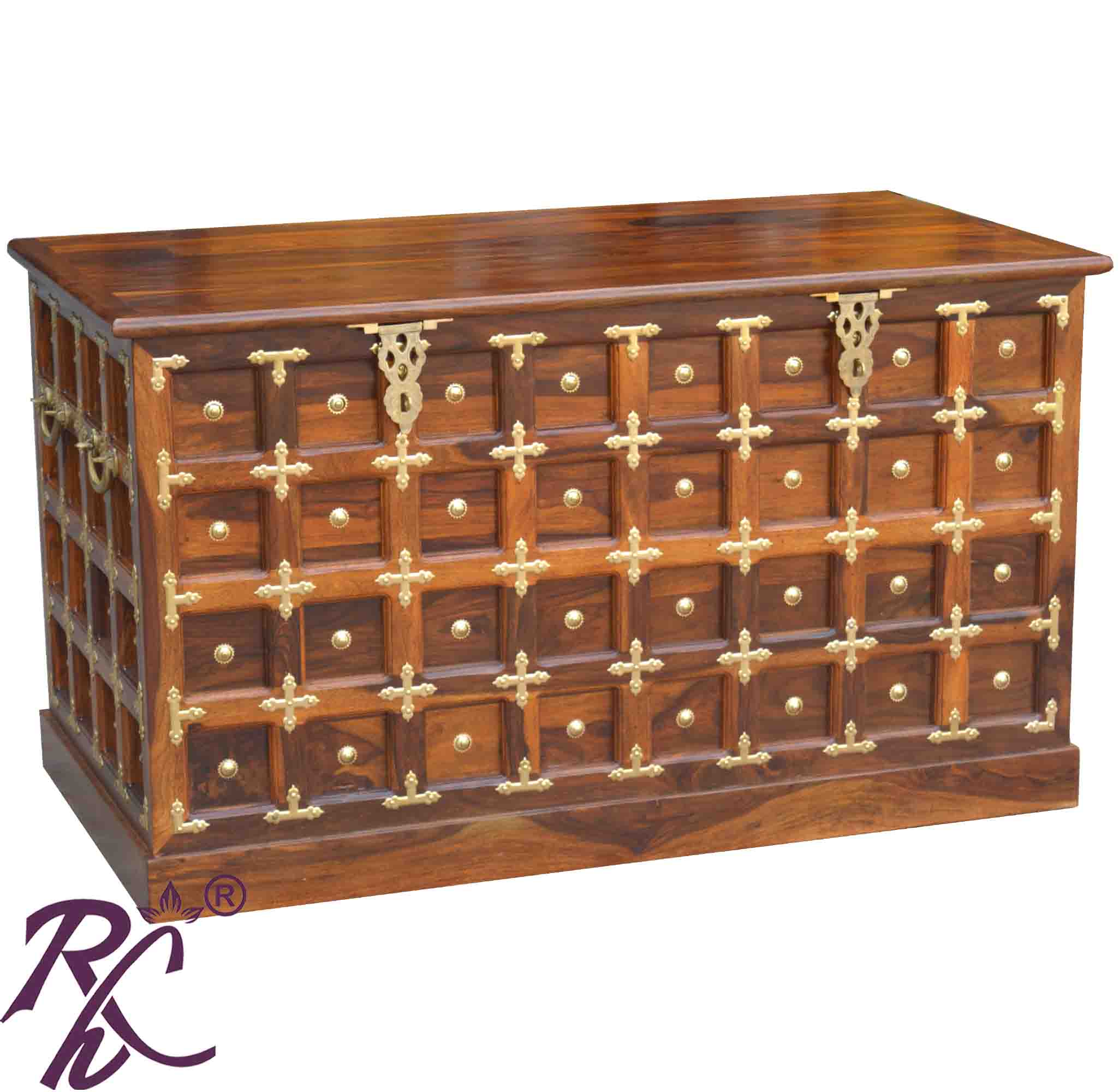 Solid Wood Brass Work L+T Design Blanket Box